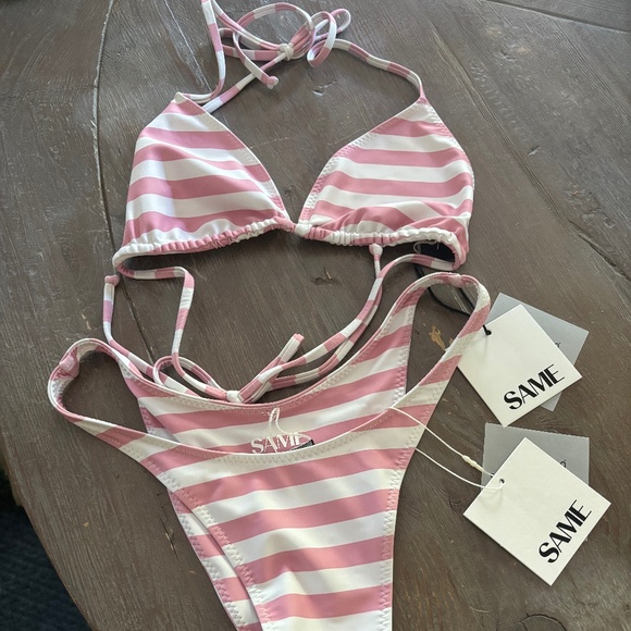 SAME Los Angeles Pink and White striped bikini, L XL (NWT) - Picture 3 of 5